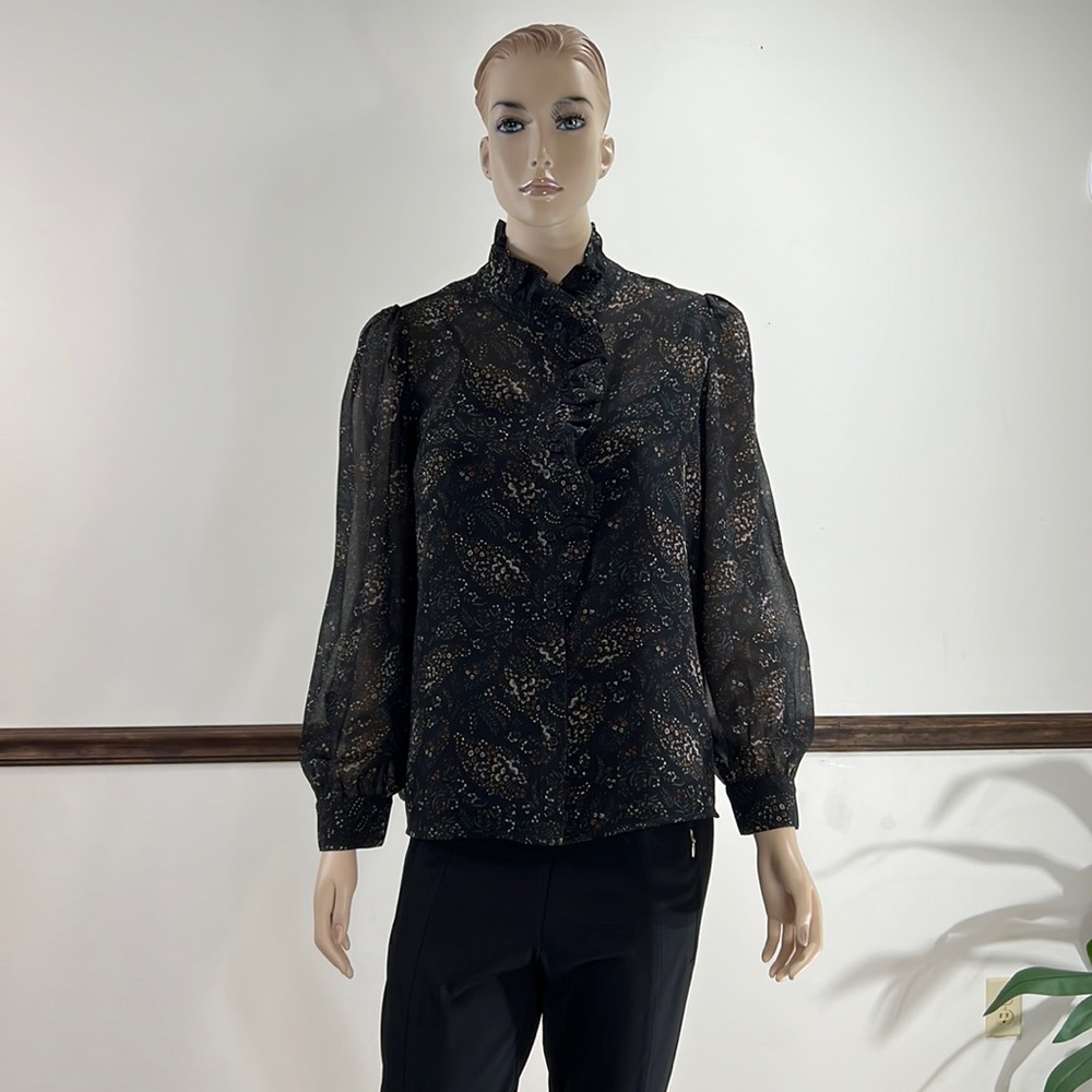 Long sleeved Banana Republic black/floral blouse.
